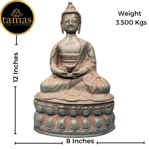 Tamas Brass Handcrafted Buddha Blessing with Sacred Kalash & Draped in Shawl Religious  Statue / Idol with Antique Finish (Brown) (Pack of 1)